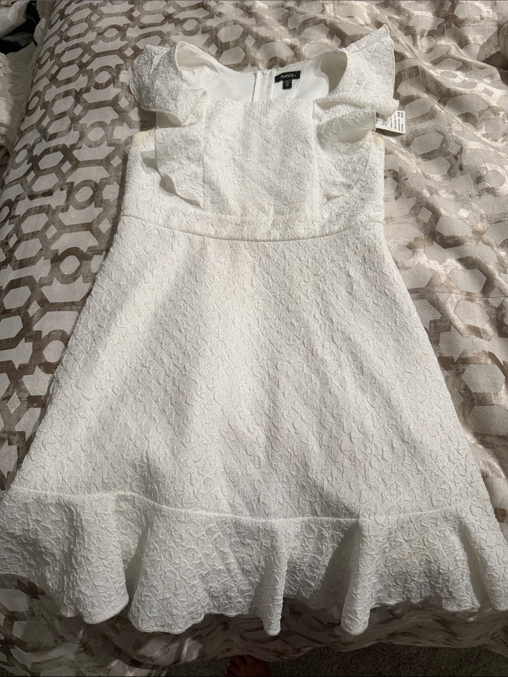 Zunie White Textured Ruffle Dress for Girls